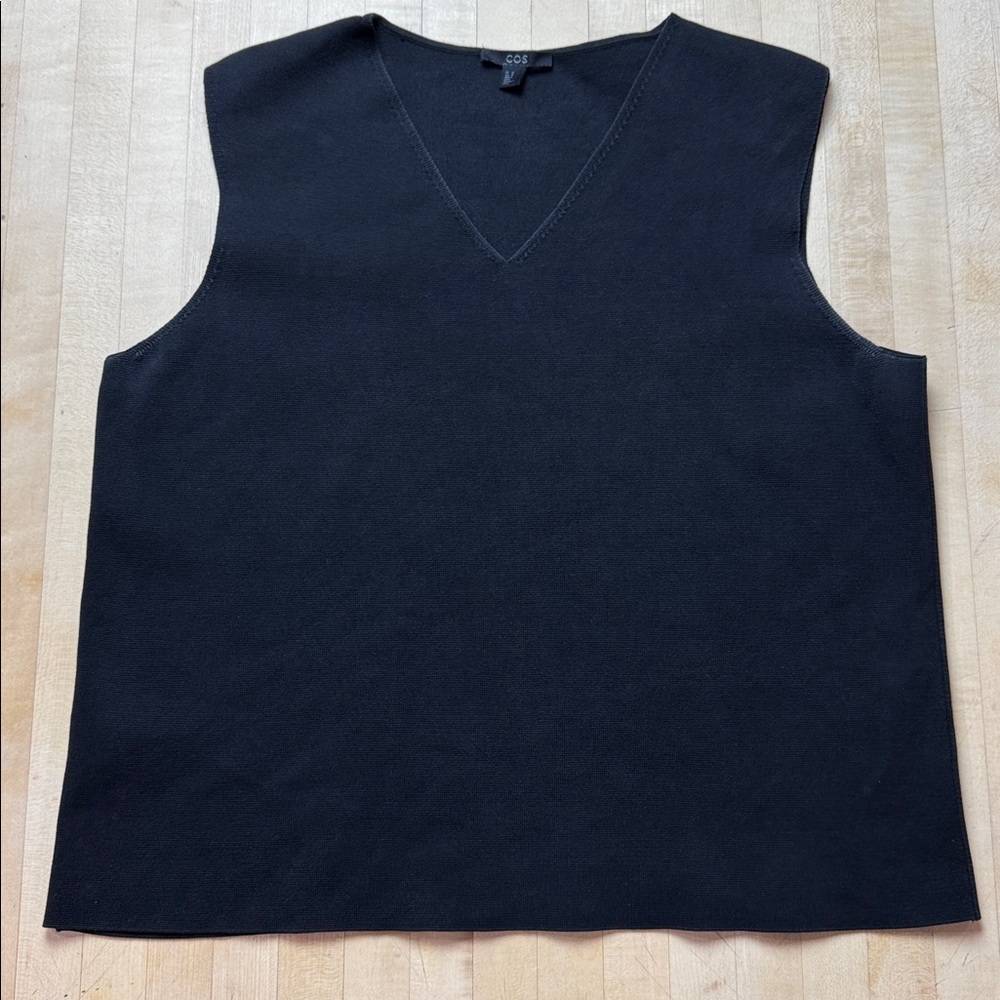 COS Black V-Neck Knitted 100% Cotton Tank Top